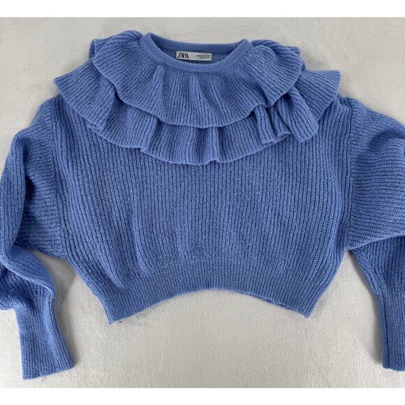 Zara Periwinkle Blue Purple Ruffle Sweater Knit Pullover M Coquette - Picture 5 of 8